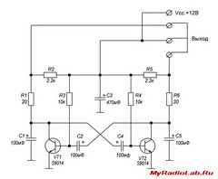 Простая схема мультивибратора на транзисторах