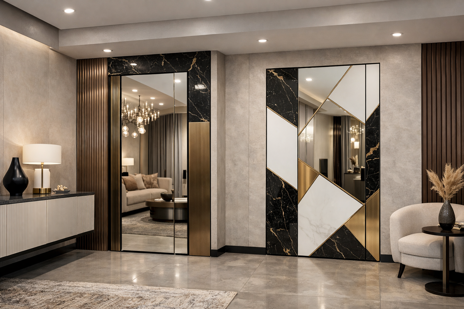 скрытые двери с зеркалом